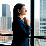 의식적 선택 훈련의 기본 개념 이해하기 - The Pause - Reflective Decision**

A businesswoman in a modern, fully clothed business suit, standin...