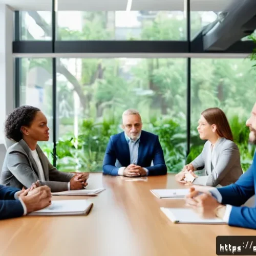 Home 31 의식적 선택 훈련을 통해 배우는 리더십 - A diverse group of professional leaders sitting around a modern conference table engaged in active l...