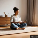 Home 18 의식적 선택 훈련 사례 연구 분석 - A serene morning scene in a cozy, sunlit bedroom where a young professional is choosing mindfulness ...
