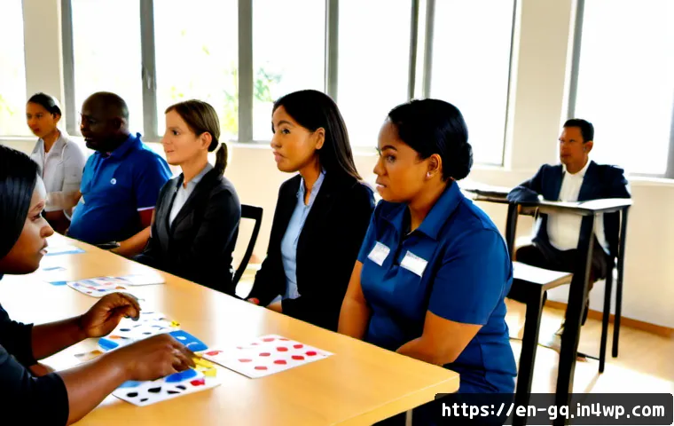 의식적 선택 훈련 과정의 성공적인 운영 - Photorealistic workplace training session in a bright modern community education center, diverse adu...